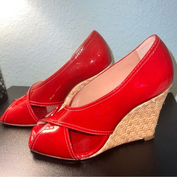 BCBG Max Azria Red Raisa Wicker Wedge Size 6 B - Picture 3 of 11
